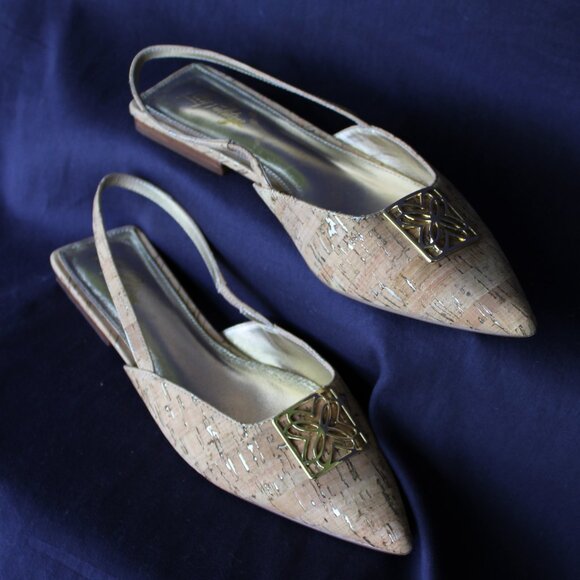 Lilly Pulitzer BRIT cork slingback gold buckle Ballet Flat slide shoe 10 $198 - Picture 4 of 11